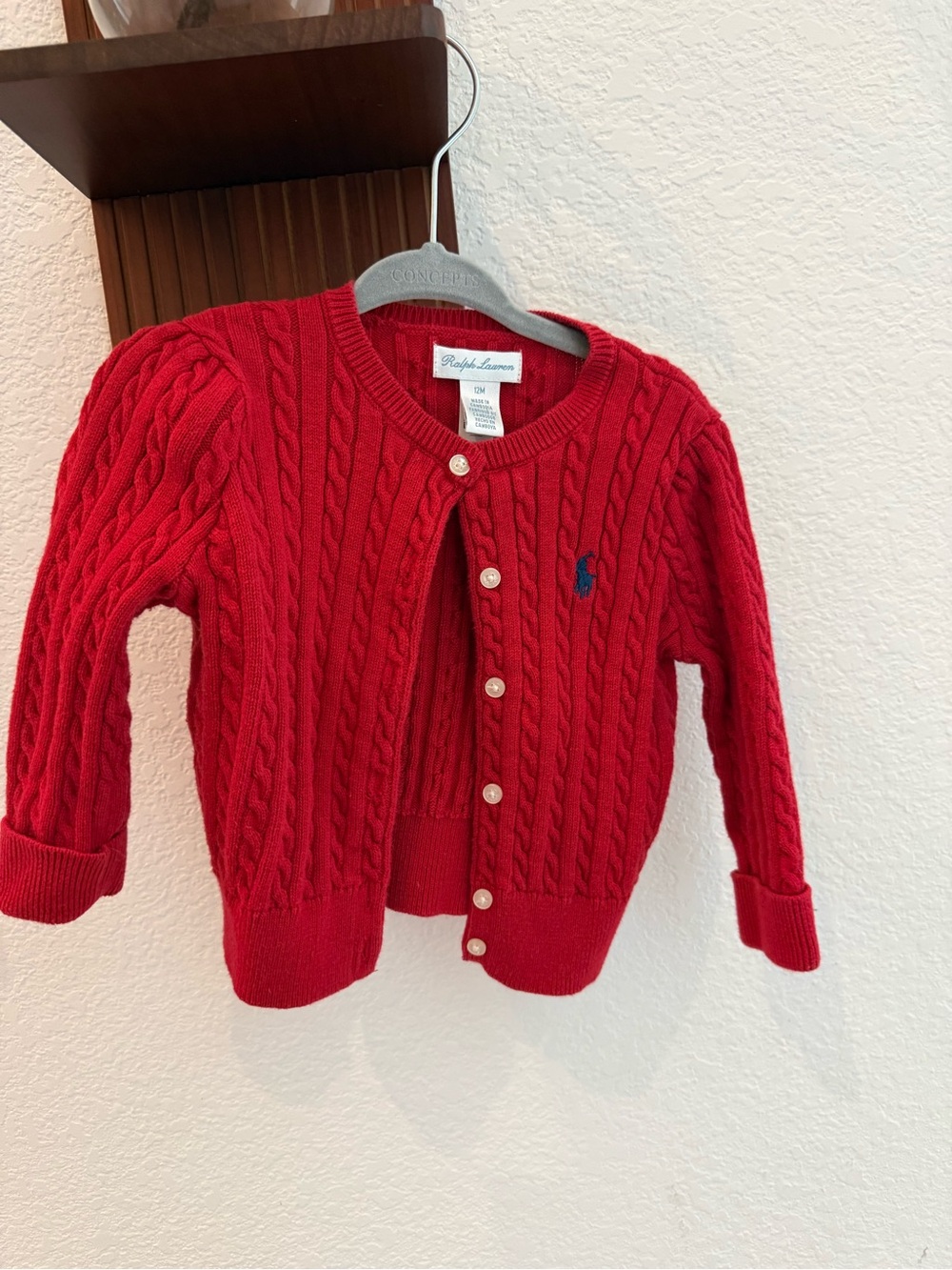 Ralph Lauren Kids Red Cable Knit Cardigan with Navy Pony